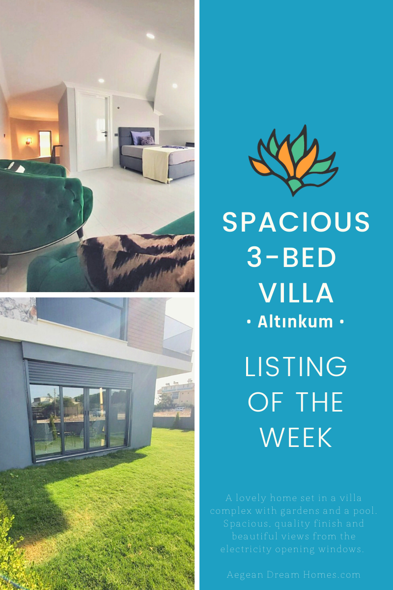 Blog banner for featured property. Shows picture of vila from garden and guest bedroom in loft. Text overlay reads: Alitnkum Villa Listing of the week